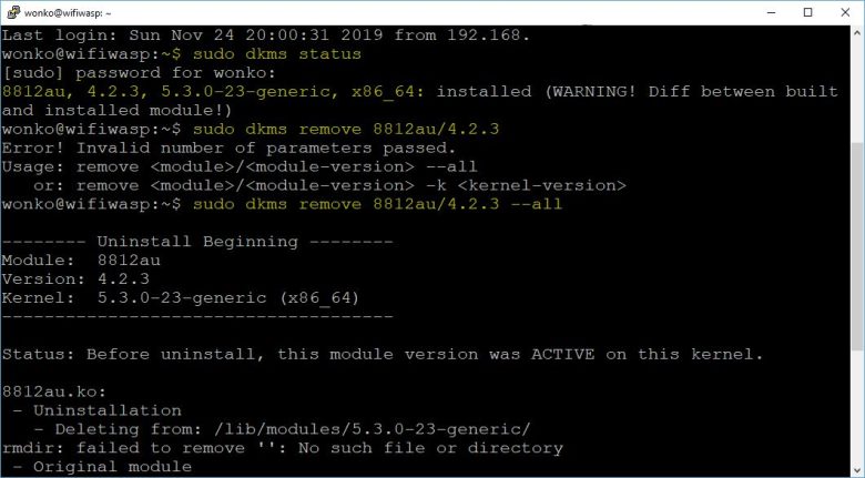 Screenshot of Removing DKMS Drivers